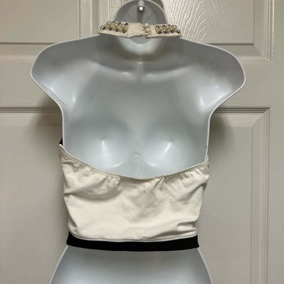 Glamazon Black/White Jeweled Halter Crop Top - Picture 8 of 8